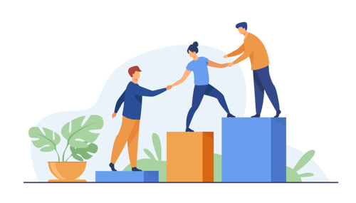 People leading others through growth chart over time