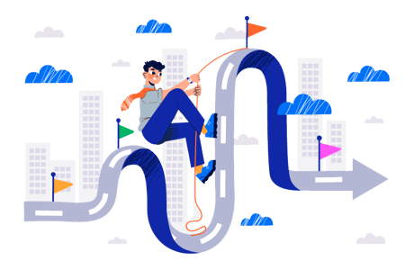 Leader climbing and leading the way between flag checkpoint